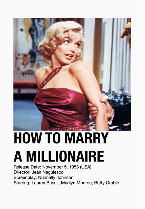 How To Marry A Millionaire Poster, Marylin Monroe Movies, 1950s Movies, Romcom Movies, Trending Photography, Marilyn Monroe Movies, Movie Hacks, Movies To Watch Teenagers, Usa Christmas