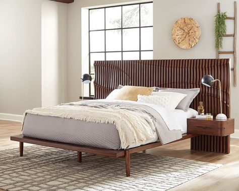 Mahogany Furniture Bedroom, Wooden Panel Bed, Teak Bedroom, Teak Bed, Best Murphy Bed, Vertical Slats, Mahogany Furniture, King Platform Bed, Hillsdale Furniture