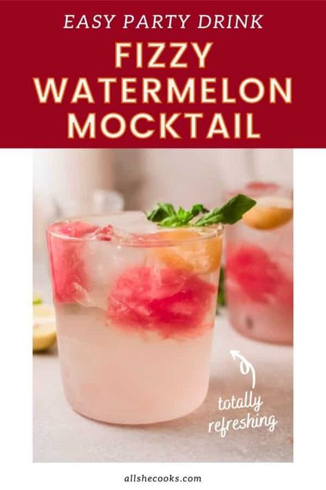 Watermelon Drink Recipes Nonalcoholic, Watermelon Drink Nonalcoholic, Mocktail Watermelon, Watermelon Mocktail Recipe, Watermelon Mocktail, Watermelon Limeade, Fizz Mocktail, Limeade Drinks, Easy Party Drinks