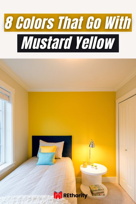 Mustard Yellow Room Decor, Mustard Color Bedroom Ideas, Colours That Go With Mustard Yellow, Mustard Bedroom Walls, Bedroom Mustard Yellow, Mustard Home Decor, Yellow Curtains Bedroom Decorating Ideas, Mustard Color Combinations, Red And Yellow Bedroom Ideas