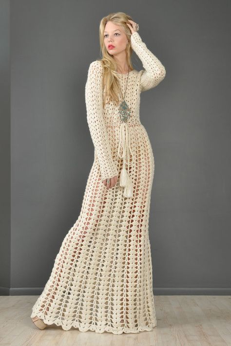 Don't know if I would ever actually make this, but I thought it was interesting. Summer Dress Patterns Free, Crochet Long Dresses, Crochet Wedding Dresses, White Crochet Dress, Crochet Summer Dresses, Summer Dress Patterns, Crochet Skirts, Mode Crochet, Dress Patterns Free