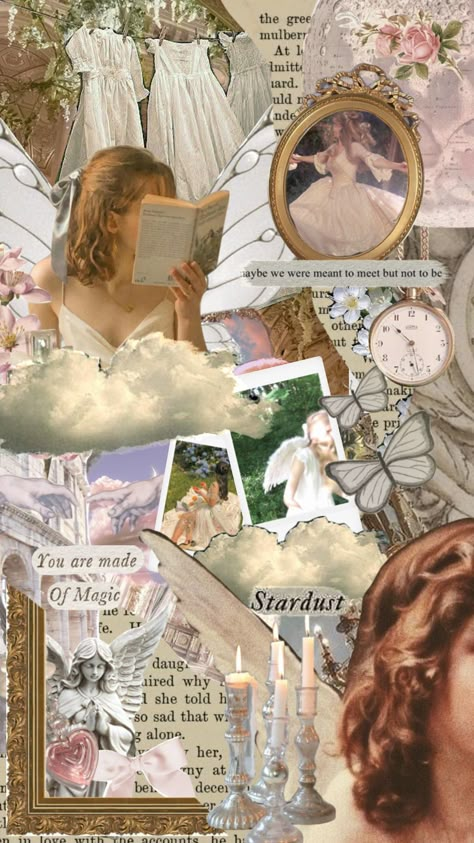 Ethereal Aesthetic Collage, Soft Angel Core, Ethereal Collage, Coquette Scrapbook, Angel Moodboard, Fairy Moodboard, Ethereal Theme, Ethereal Aesthetic Wallpaper, Angel Core Aesthetic