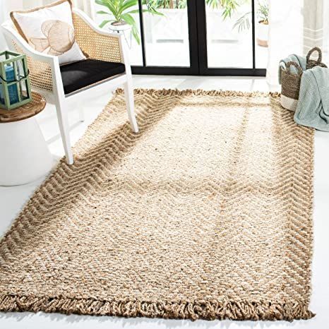 Safavieh Natural Fiber Collection NF458A Handmade Chevron Fringe Premium Jute Area Rug, 9' x 12', Bleach Chevron Rugs, Safavieh Rug, Rug Size Guide, Natural Area Rugs, Jute Area Rugs, Natural Fiber Rugs, Jute Rug, Natural Jute, Coastal Living