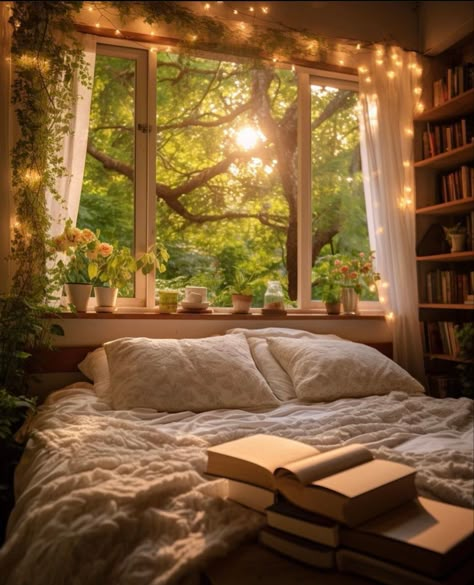 Cozy Bedroom Window Aesthetic, Cosy Cottage Interior, Bedroom Book Nook, Cosy Home Aesthetic, Reading Nook Aesthetic, Cosy Cabin, Home Decor Wallpaper, Home Decor Aesthetic, Home Design Inspiration