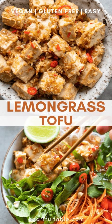 This is an easy lemongrass tofu recipe with punchy and rich flavours using fresh ingredients. It’s perfect served with rice, as part of a salad, added to a curry, stir fry, or in a laksa. Curried Tofu Salad, Lemongrass Tofu, Curry Stir Fry, Lemongrass Recipes, Tofu Sauce, Tofu Recipe, Food Vegan, Tofu Recipes, Fresh Ingredients