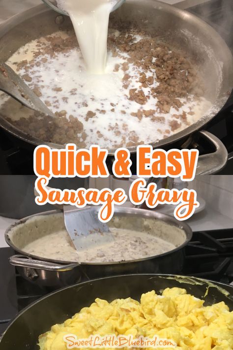 QUICK & EASY SAUSAGE GRAVY AND BISCUITS Biscuits And Gravy For A Large Crowd, Sausage Gravy For A Crowd, Easy Sausage Gravy, Breakfast Gravy, Gravy And Biscuits, Sausage Gravy And Biscuits, Main Dish Meals, Best Sausage, How To Make Biscuits