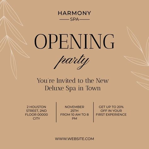 Elegant Pure Harmony Spa Invitation Beauty Parlour Opening Invitation Card, Spa Invitations Ideas, Invitation Layout, Beauty Clinic, Friend Anime, Brand Kit, Poster Ideas, Wellness Center, Event Flyer