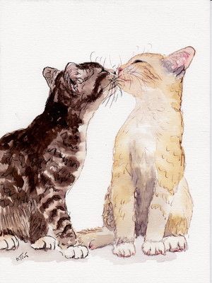 Cat Kissing Drawing, 2 Cats Painting, 3 Cats Drawing, Two Cats Kissing, 2 Cats Drawing, Cats Kissing Drawing, Two Cats Painting, Two Cats Drawing, Watercolour Cats