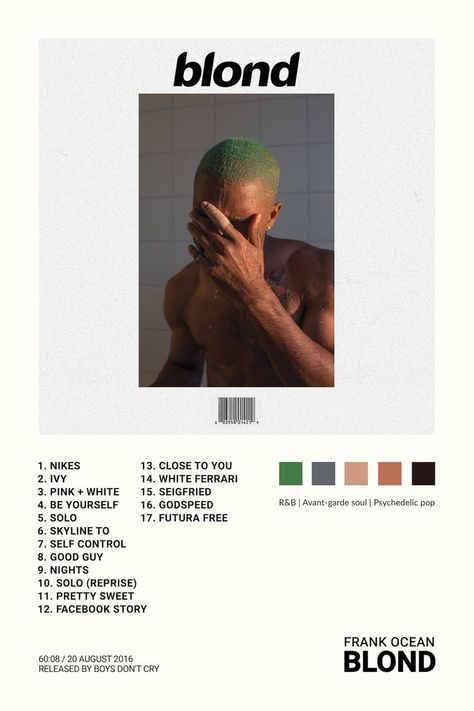 Frank Poster, Blond Poster, Frank Ocean Blonde Album, Blonde Album, Frank Ocean Album, Frank Ocean Poster, Mises En Page Design Graphique, Music Poster Ideas, Cool Album Covers