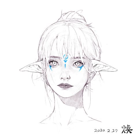 ArtStation - Sketches, Hwan (煥) Elf Sketch Female, Elf Drawings, Elf Face, Alien Drawings, Elf Art, Fantasy Drawings, Desenho Tattoo, Arte Sketchbook, Sketch Art