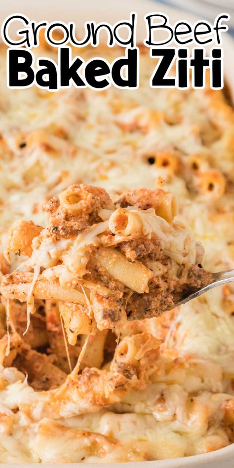 Easy Baked Ziti With Ground Beef, Baked Ziti With Ground Beef And Ricotta, Ground Beef Ziti, Beef Baked Ziti, Beef Pasta Sauce, Ziti With Ground Beef, Baked Ziti With Ground Beef, Ground Beef Cream Cheese, Ground Beef Pasta Recipes