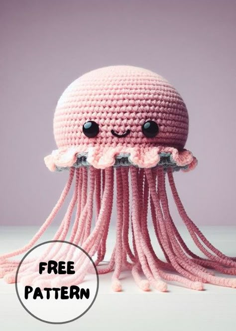 Free Crochet Jellyfish Melano Amigurumi Pattern Jellyfish Amigurumi Free Pattern, Crochet Jellyfish Keychain, Crochet Jellyfish, Amigurumi Keychain, Crochet Cat Toys, Crocheted Jellyfish, Crochet Plushies, Crochet Tutorial Pattern, Crochet Octopus