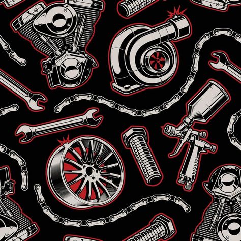 auto parts seamless background Motorcycle Artwork, Service Car, Iron Man Wallpaper, Cover Art Design, Car Service, Seamless Background, Making Shirts, Car Garage, Car Design