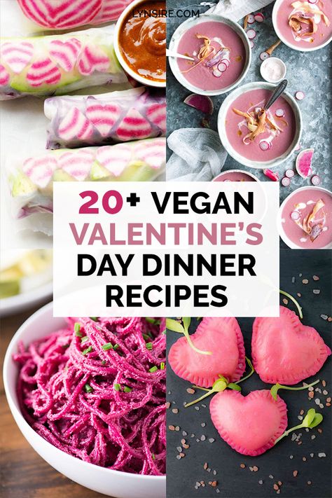 20+ Vegan Valentine's Day Dinner Recipes - LynSire Valentines Day Dinner Recipes, Valentines Day Dinner Ideas, Plant Based Pancakes, Jackfruit Pulled Pork, Valentines Food Dinner, Vegan Spring Rolls, Valentine's Dinner, Healthy Valentines, Vegan Holiday Recipes