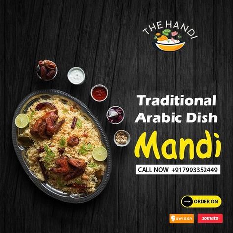 Treat your tastebuds to an exotic and delicious meal with our Mutton Mandi. For your Orders, Kindly Contact us +91 7993352449 #TheHandi #Mandi #MuttonMandi #Delivery #MuttonRecipes #ChickenMandi #FamilyPack #Happiness #DeliciouFood #Swiggy #HealthyFood #FoodDelivery #DeliciousFood #Zomato Mandi Photography, Zomato Delivery, Mutton Mandi, Restaurants In Orlando, Food Photography Composition, Coffee Advertising, Photography Composition, Mutton Recipes, Food Advertising