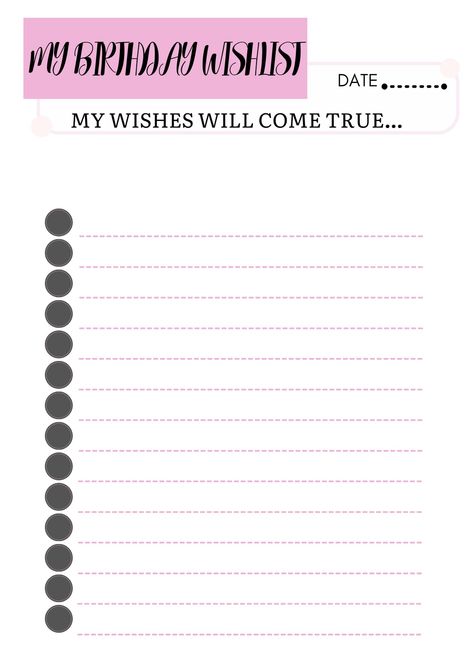 You can write your birthday wishes and thing you would love to receive on that day.. Your wishes will definitely come true💓 Birthday Wishlist Template, Birthday Wish List Template, Birthday Wishlist Ideas, Birthday Wish List, Printable Lined Paper, Wishlist Ideas, Writing Lists, Birthday Wish, Daily Planner Pages