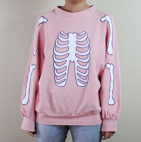 Skeleton Halloween sweater (pastel pink) Pastel Goth Diy, Pastel Skeleton, Goth Diy, Pastel Goth Fashion, Pastel Fashion, Skeleton Shirt, Skeleton Halloween, Halloween Sweater, Pink Pastel