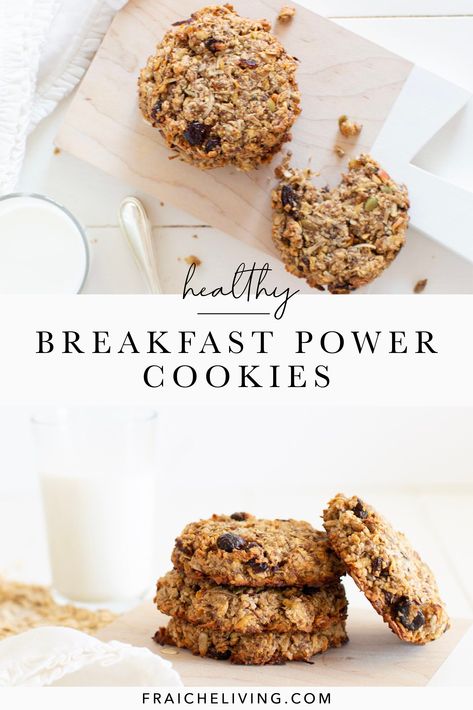 Healthish Snacks, Power Cookies, Fiber Breakfast, Fraiche Living, Cookies For Breakfast, High Fiber Breakfast, Baking Healthy, Energy Breakfast, Granola Cookies