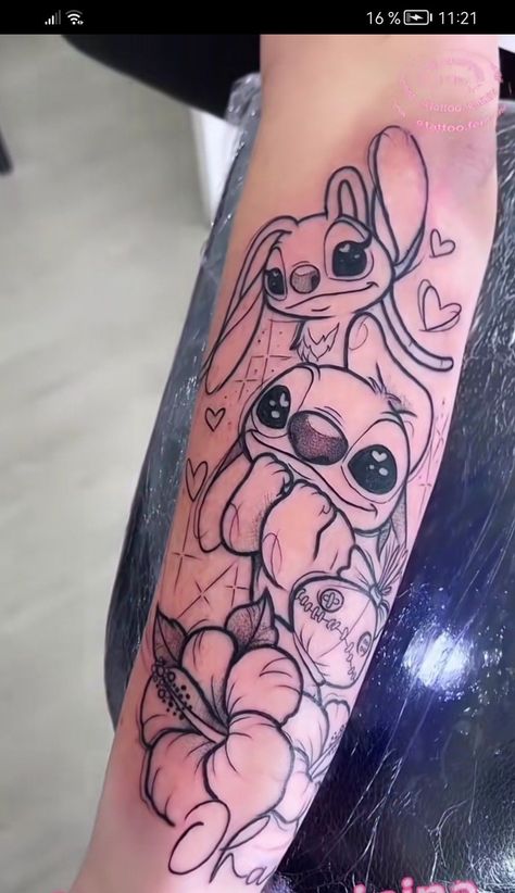 Stitch Disney Tattoo, Disney Stitch Tattoo, Lilo And Stitch Tattoo, Angel Stitch, Maching Tattoos, Stitch Tattoo, Tasteful Tattoos, Pretty Tattoos For Women, Tatuaje A Color