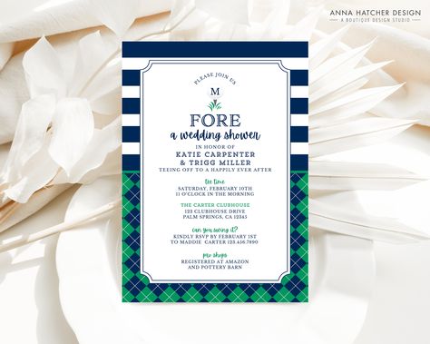 Golf Wedding Shower Invitation, Couples Shower Invite FORE the Bride and Groom, Editable Canva Template, Digital Download, Printable Invite Golf Flag, Golf Wedding, Wedding Shower Invitation, Wedding Showers, Wedding Shower Invitations, Invitation Baby Shower, Couple Shower, Boutique Design, Printed Envelopes