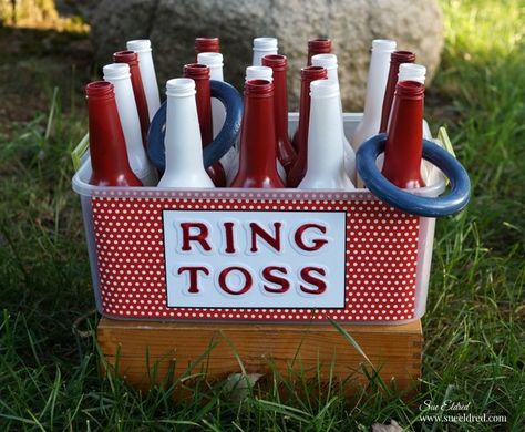 How to make a Ring Toss Game Ring Toss Carnival Game, Diy Ring Toss Game, Circus Tent Party, Diy Ring Toss, Carnival Themed Birthday Party, Carnival Cakes, Joy Letters, Carnival Birthday Party Theme, Kids Carnival