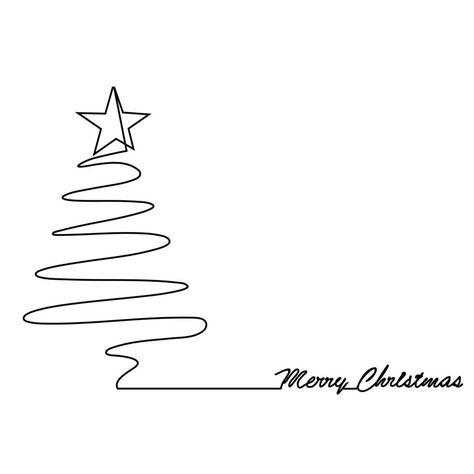 Design For Christmas Card, Single Line Christmas Tree, Christmas Card Line Art, Minimalist Christmas Tree Drawing, One Line Christmas Tree, Line Drawing Christmas Card, Christmas Line Art Simple, Line Art Christmas Tree, Line Art Drawings Christmas