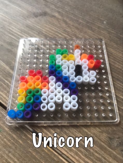 Unicorn Melty Beads, Unicorn Pearl Beads, Perler Bead Square Patterns, Unicorn Perler Beads, Unicorn Perler Bead Pattern, Rainbow Perler Bead Patterns, Perler Bead Rainbow, Beads Craft Kids, Pyssla Ideas