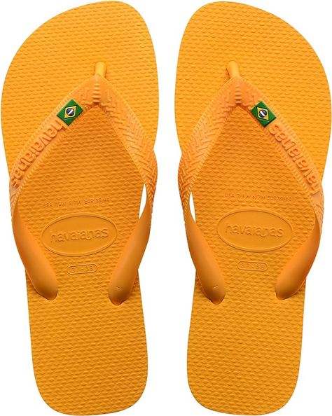 Havaianas Unisex Brasil Flip-Flop, Pop Yellow, 2 UK: Amazon.co.uk: Fashion Sandals Black, Uk Fashion, Heel Type, Tongs, Flip Flop, Ugg Boots, 30 Day, Rubber Sole, What To Wear