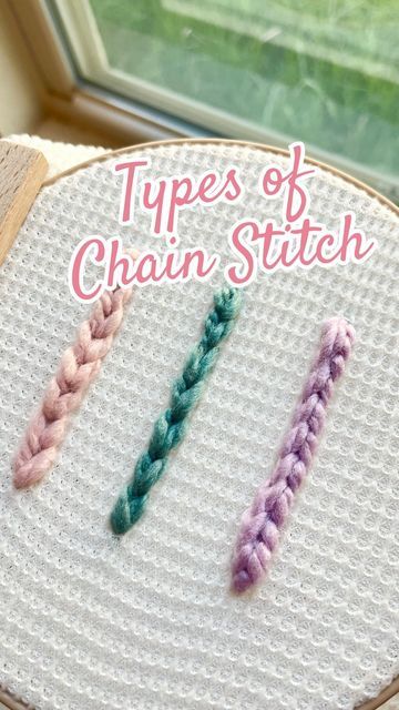 Samantha Bower on Instagram: "3 Types of Chain Stitch🪡🤍  Which is your favorite?  There are a few more variations, but these are the most commonly used for sweaters. I am partial to regular chain stitch because I learned it first and have been using it for 5+ years, but I do love to use 1 Step Regular Chain Stitch when embroidering on sweaters.   Which do you find easiest?  #embroidery #babysweater #namesweater #diycrafts #handembroidery #embroideredclothing #chainstitch" Types Of Embroidery Stitches, Diy Embroidery Projects, Simple Hand Embroidery Patterns, Diy Embroidery Kit, Chain Stitch Embroidery, Bead Embroidery Tutorial, Embroidery Sweater, Basic Embroidery Stitches, Embroidery Tutorial