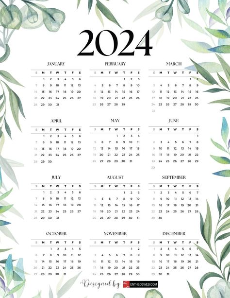 Calendar Design Template 2024, 2024 Printable Calendar Free, Free Printable Calendar 2024, Printable Calendar 2024, 2024 Calendar Printable Free, Printable Calendar Design, Pin Board Ideas, Plants Printable, 2024 Calendar Printable