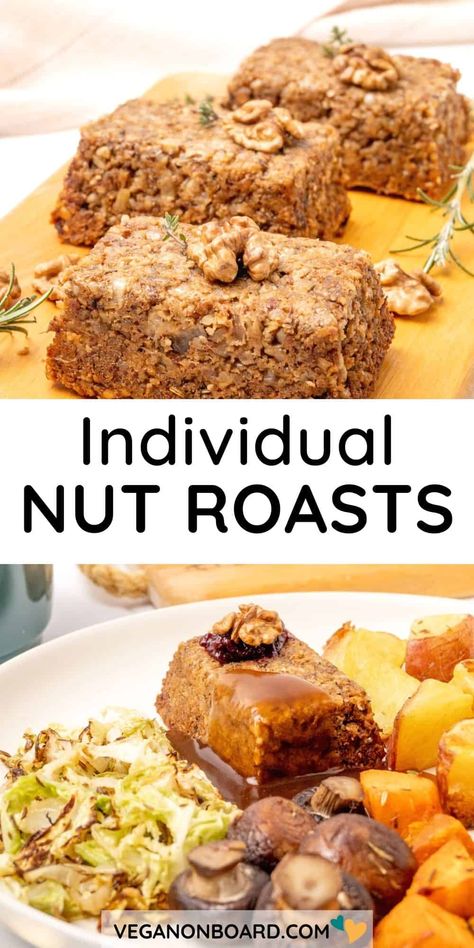 This mini nut roast recipe makes individual portions of delicious and easy vegan nut roast, perfect for small houseolds and preparing in advance! Nut Roast Recipe, Vegan Nut Roast, Roasted Nuts Recipe, Veggie Meat, Starch Solution Recipes, Vegetarian Meatloaf, Nut Roast, Nut Loaf, Vegan Patties