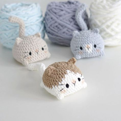 Cat Loaf, Crocheted Animals, Confection Au Crochet, Crochet Cat Pattern, Cat Amigurumi, Crochet Rabbit, Crochet Simple, Fun Crochet Projects, Crochet Diy