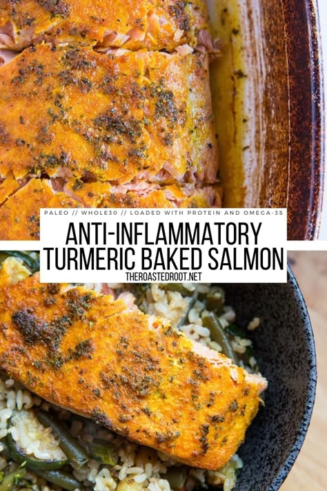 Salmon With Turmeric, Omega 3 Dinner Recipes, Antioxidant Recipes Dinner, Tumeric Salmon Recipe, Antiinflammatory Recipe Salmon, Autoimmune Dinner Recipes, Anti Immflamatory Meals, Anti Inflammation Diet Dinner, Anti Inflammation Salmon