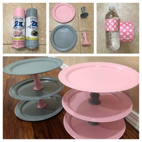 DIY Dollar Store Cupcake Stands - Crafty Morning Diy Cake Stands, Diy Baby Shower Centerpieces, Fiesta Shower, Idee Babyshower, Boy Baby Shower Ideas, Diy Bebe, Dollar Store Organizing, Fiesta Baby Shower, Shower Centerpieces