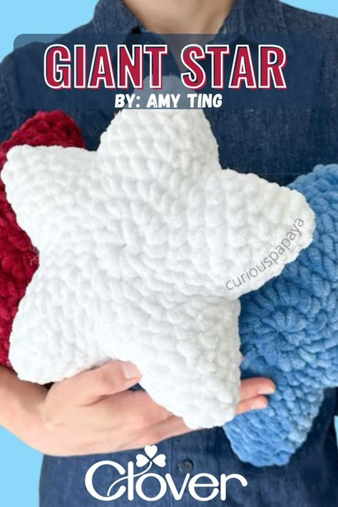 Make your own seasonal decor for the 4th of July! Want it year round? Customize if in your own colors! Star Crochet Pattern, Chunky Yarn Crochet Pattern, Chunky Yarn Crochet, Chunky Crochet Blanket Pattern, Unicorn Cross Stitch Pattern, Star Crochet, Giant Star, Chunky Crochet Blanket, Crochet Star