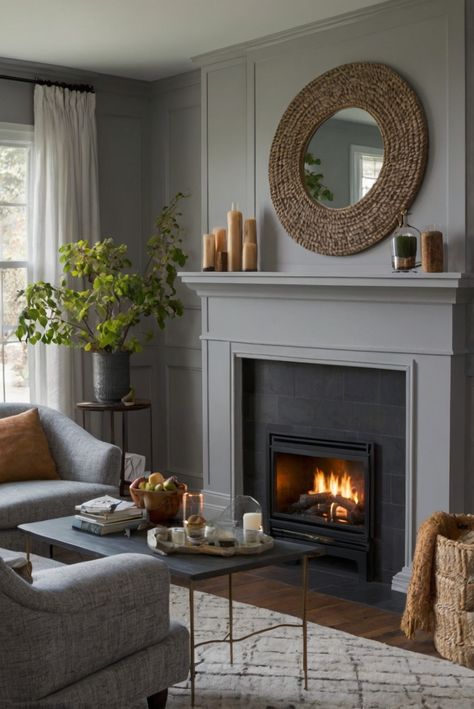 fireplace decoration, interior design living room, home interior decor, cozy living room, wall paint color, kitchen design ideas, home decor inspiration Fireplace With Dark Walls, Installing A Fireplace, Light Oak Floors, Traditional Fireplace, Dark Walls, The Fireplace, Livingroom Layout, Living Room With Fireplace, Fireplace Design