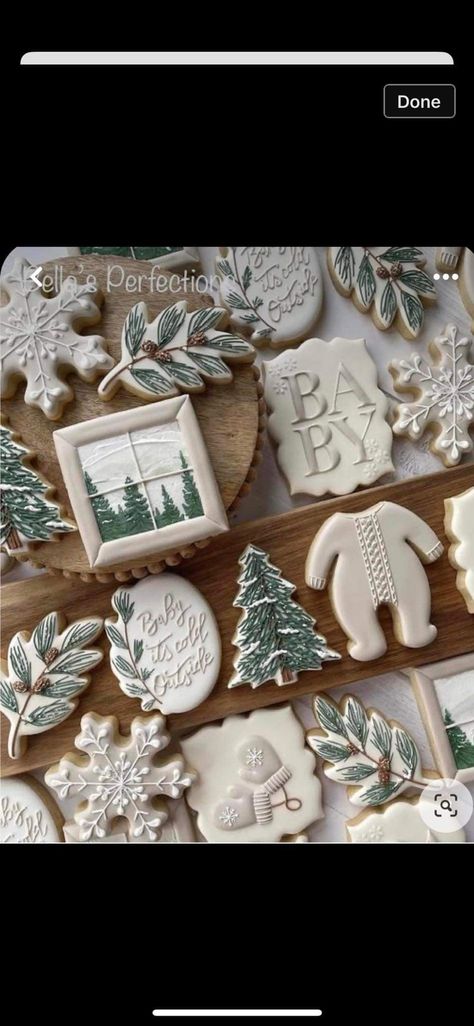 Baby It's Cold Outside Baby Shower Cookies, Baby Its Cold Outside Cookies, Winter Baby Shower Cookies, Christmas Baby Shower Cookies, Woodland Baby Shower Cookies, Cutout Cookies, Outside Baby Showers, Sweet Ideas, Shower Cookies