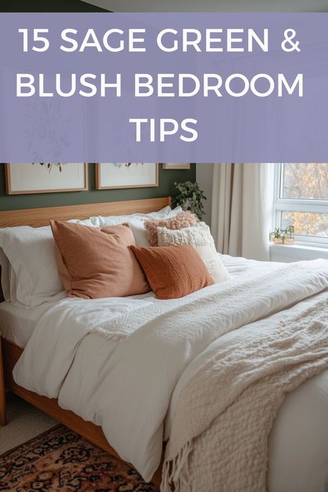 Match sage green and blush to create a romantic bedroom retreat with these tips. Peach And Sage Green Bedroom, Green Blush Bedroom, Green And Blush Bedroom, Sage Green And Blush Bedroom, Sage Green Furniture, Blush Curtains, Blush Bedding, Blush Bedroom, Blush Rug