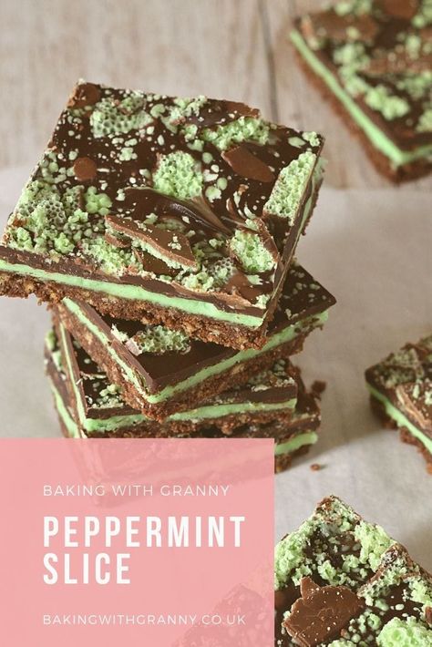 Peppermint Slice - Baking with Granny Mint Slice Recipe, Peppermint Slice Recipe, Decadent Recipes, Chocolate Traybake, Tiffin Recipes, Peppermint Slice, Flat Cake, Chocolate Easter Cake, Peppermint Schnapps