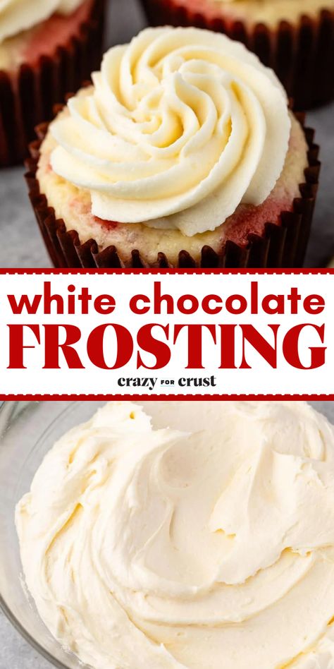 This White Chocolate Frosting is a new frosting recipe to add to your list. It’s a light and fluffy smooth buttercream frosting that tastes like white chocolate and it pairs so well with so many cupcake recipes. American Frosting Recipe, Smooth Frosting Recipe, Chocolate Icing For Brownies, Smooth Buttercream Frosting, Brownie Icing, Smooth Buttercream, Cheesecake Frosting, White Chocolate Brownies, White Chocolate Frosting