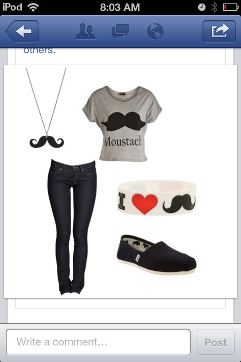 Mustache clothing! I'm probably the only person on pintrest that has a board for Mustaches! 2014 Tumblr Aesthetic Outfits, Growing A Mustache, Concert Wear, Mustache Party, 2010s Fashion, Moustaches, Beard No Mustache, Polyvore Outfits, Perfect Outfit