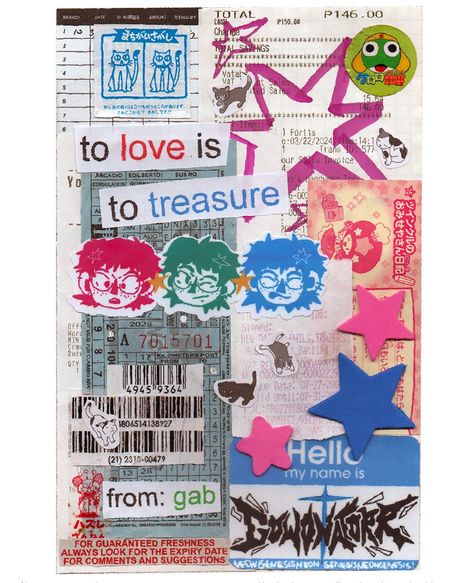 Zine Collage Ideas, Mixed Media Graphic Design, 90s Scrapbook Aesthetic, Zine Topics, Aesthetic Zine Ideas, Self Collage, Love Zine, Collage Objects, Scrapbook Graphic Design