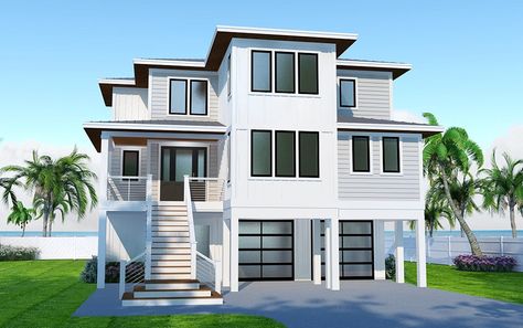 Coastal House Plans On Pilings, Elevated House Plans, Delivery Format, House On The Beach, Beach House Floor Plans, Elevated House, Coastal Homes Plans, Vacation House Plans, Coastal House Plans