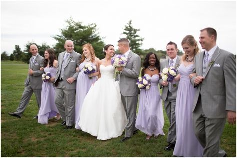 Light Gray Wedding, Grey Wedding Theme, Gray Wedding Colors, Purple And Silver Wedding, Wedding Parties Pictures, Groomsmen Grey, Purple Bridesmaid Dress, Purple Wedding Theme, Lilac Wedding