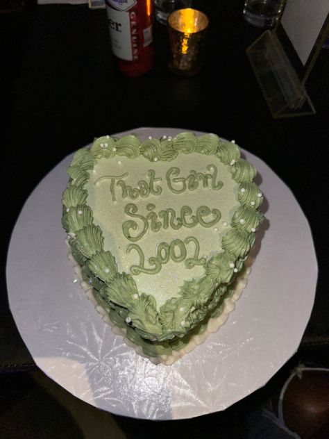 green heart trendy cake “that girl since 2002” birthday cake bday cake sage 2003 Birthday Cake, 2002 Birthday Cake, Sage Green Birthday Cake, 2002 Birthday, 22 Bday, Simple Birthday Cake Designs, Cake Bday, Green Birthday Cakes, 17 Birthday Cake