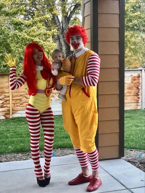 50+ DIY Halloween Couples Costumes to help you Own the Spotlight | Hike n Dip Casual Halloween Costumes For Couples, Female Ronald Mcdonald, Ronald Mcdonald Costume Women, Clown Couple Costume, Diy Halloween Couples Costumes, Halloween Couple Outfits, Mcdonald Costume, Ronald Mcdonald Costume, Easy Halloween Costumes For Couples