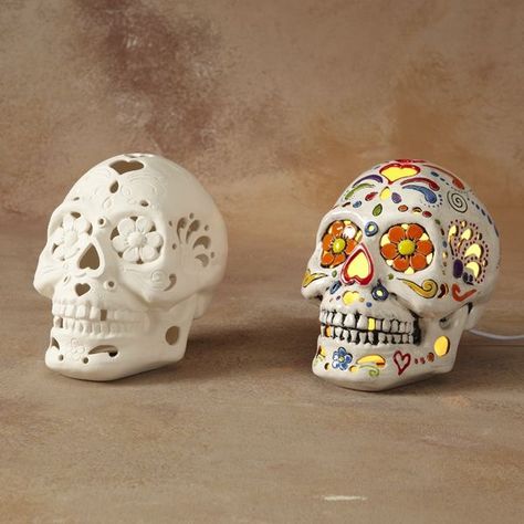 @colormeminefolsom Skull Candle Holder, Paint Your Own Pottery, Skull Candle, Pottery Glazes, Ceramic Bisque, Ceramic Candle, Sugar Skulls, Ceramic Design, Glass Ceramic