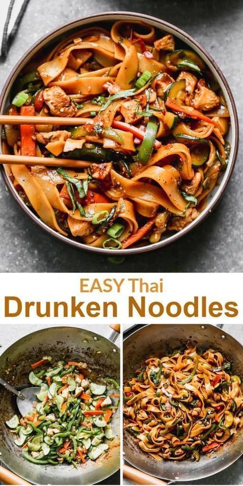 Sweet Thai Noodles, Asian Drunken Noodles, Red Rice Noodle Recipes, Pork Thai Noodles, Thai Seasoning For Chicken, Dinner With Rice Noodles, What To Do With Leftover Rice Noodles, Pork Drunken Noodles, Drunken Noodles Vegan