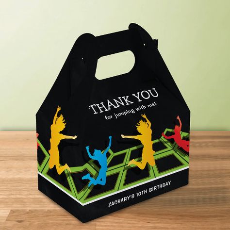 Trampoline Birthday Thank You Favor Box for $3.10 - Birthday Favor Trampoline Birthday Party, Favor Boxes Birthday, Thank You Template, Thank You Party, Indoor Trampoline, Birthday Party Design, Black Backdrop, Party Favor Boxes, Birthday Thank You