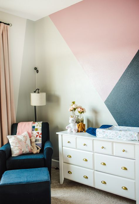 Pink And Blue Nursery Girl, Navy Blue Pink And White Nursery, Navy Blue And Pink Nursery Girl, Pink Nursery Colors, Navy Baby Nursery, Navy And Pink Nursery, Navy Blue And Pink Nursery Walls, Navy And Pink Baby Nursery, Navy Girl Nursery